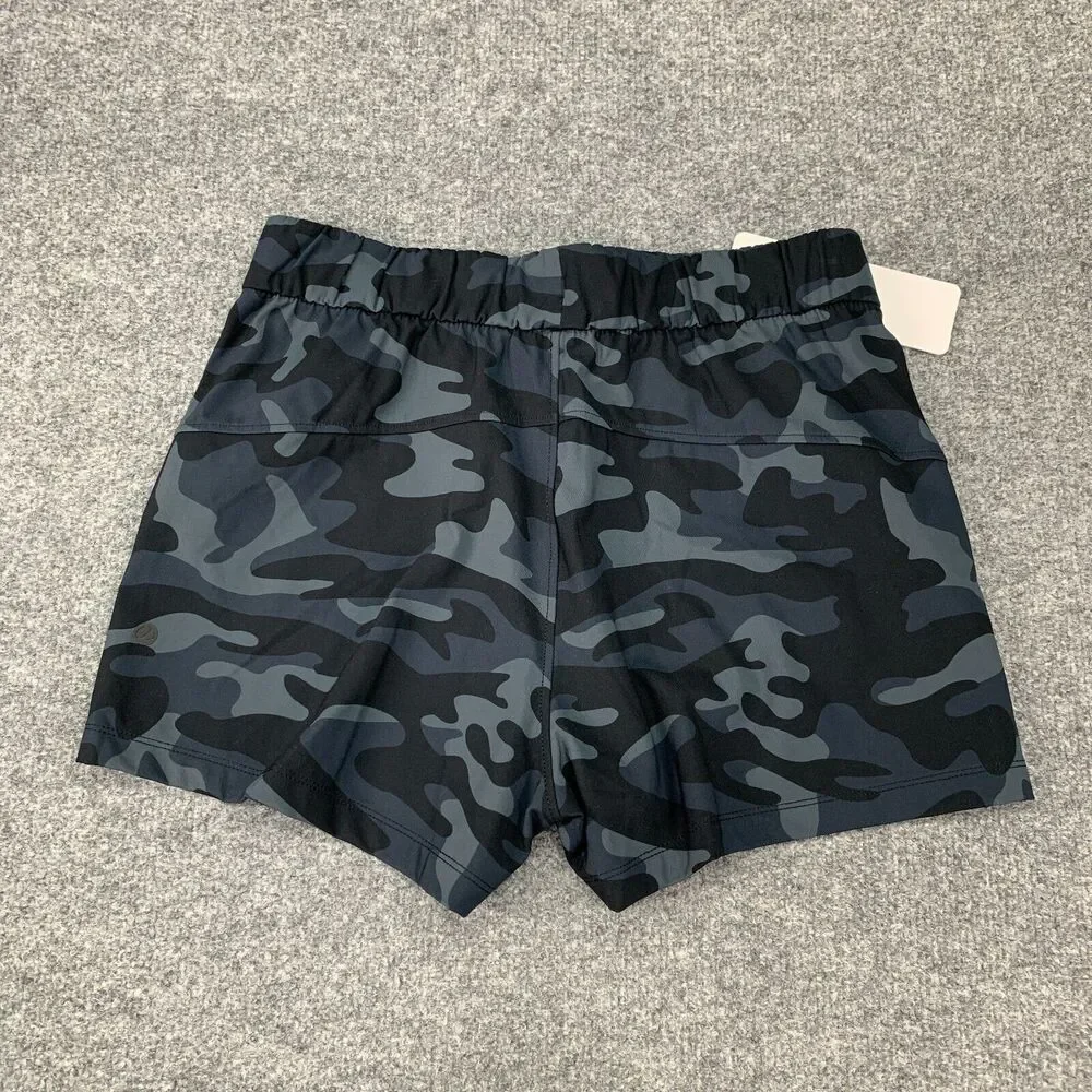 CRZ Yoga Casual Short Women S Small Blue Camo Drawstring Waist Mid Rise Pull On